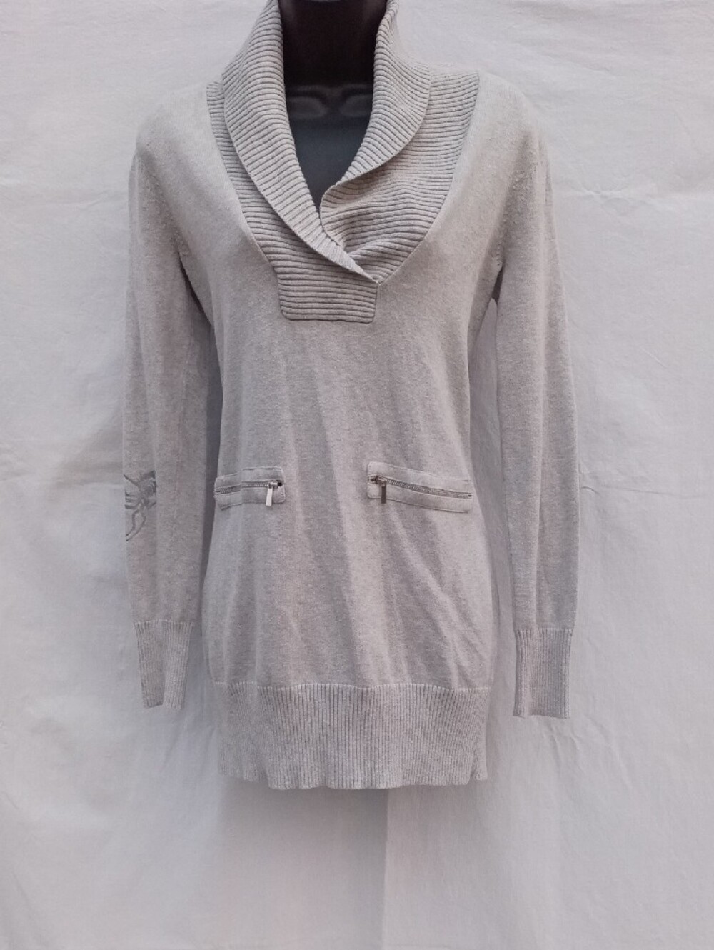 Pure Collection Light Gray Shawl Collar Pullover Sweater
